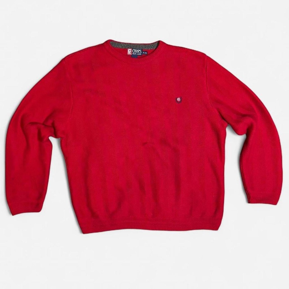 Chaps‎ Ralph Lauren Mens Red Herringbone Textured Cotton Crewneck Sweater XL